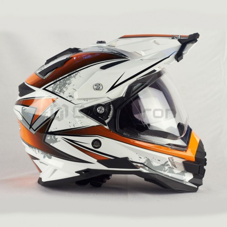 Мотошлем кроссовый ALLTOP со стеклом PREDATOR, бело-оранжевый (фото 3, фотография 3)