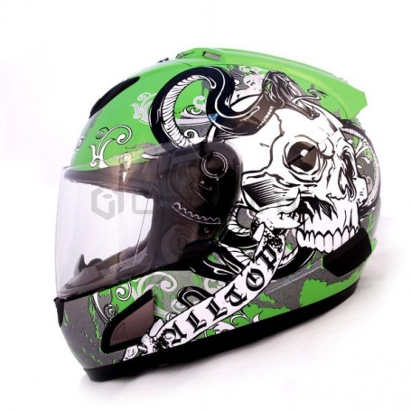 Мотошлем интеграл ALLTOP SKULLBONES, зеленый (фото 1, фотография 1)