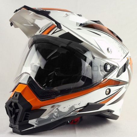 Мотошлем кроссовый ALLTOP со стеклом PREDATOR, бело-оранжевый (фото 1, фотография 1)