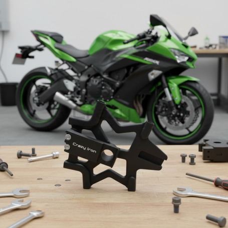 Кронштейн хендбрейка KAWASAKI ZX-6R `05 -`21 для диска диаметром 280 мм, черный анод CRAZY IRON (фото 7, фотография 7)