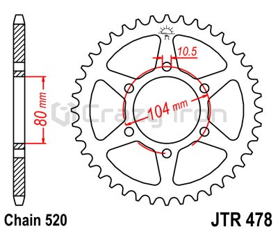 Звезда ведомая (задняя) JT R478.42 520 купить в интернет-магазине