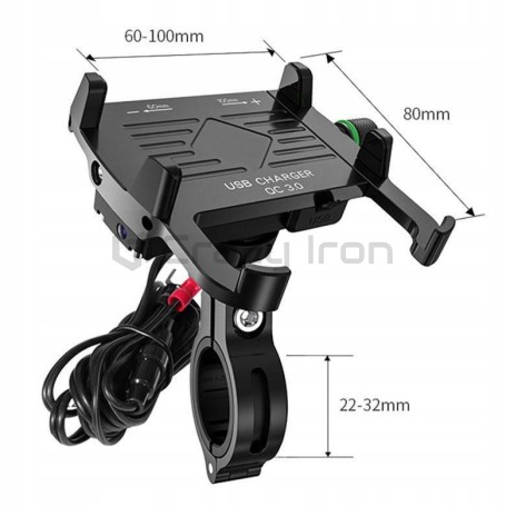 Держатель для телефона на руль мотоцикла с зарядным устройством USB 3 QC (фото 4, фотография 4)