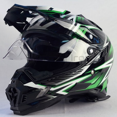 Мотошлем кроссовый со стеклом ALLTOP PREDATOR, черно-зеленый (фото 2, фотография 2)