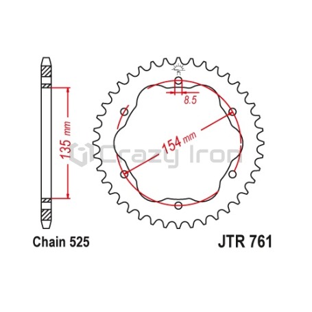 Звезда ведомая (задняя) JT R761.39  525 (фото 1, фотография 1)