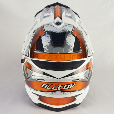 Мотошлем кроссовый ALLTOP со стеклом PREDATOR, бело-оранжевый (фото 4, фотография 4)