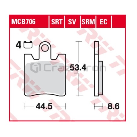 Тормозные колодки для мотоцикла TRW LUCAS MCB706SV (фото 1, фотография 1)